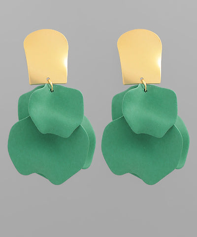 Color coated epoxy 4 petal dangle earrings