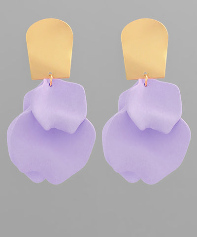 Color coated epoxy 4 petal dangle earrings