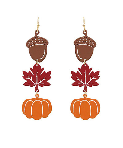Fall Acorn, Pumpkin and Leaf Earrings