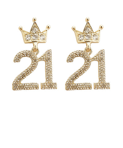 Birthday Age with crown rhinestone earrings