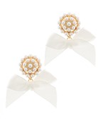 Linked Lace Bow and Pearl Bead Earrings