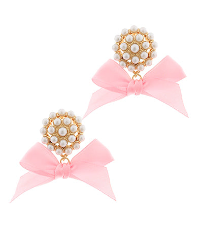 Linked Lace Bow and Pearl Bead Earrings