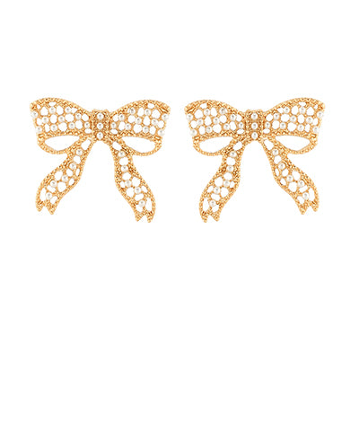 Pave Pearl Bead Ribbon Earrings