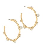 Textured gold hoops with sporadic pearls