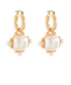 Square pearl dome dangle earrings