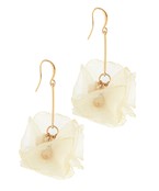 Flower chiffon bar drop with pearls earrings