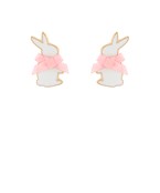 Bunny with pink ribbon metal stud