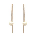 Pearl end bar threaded chain earrings