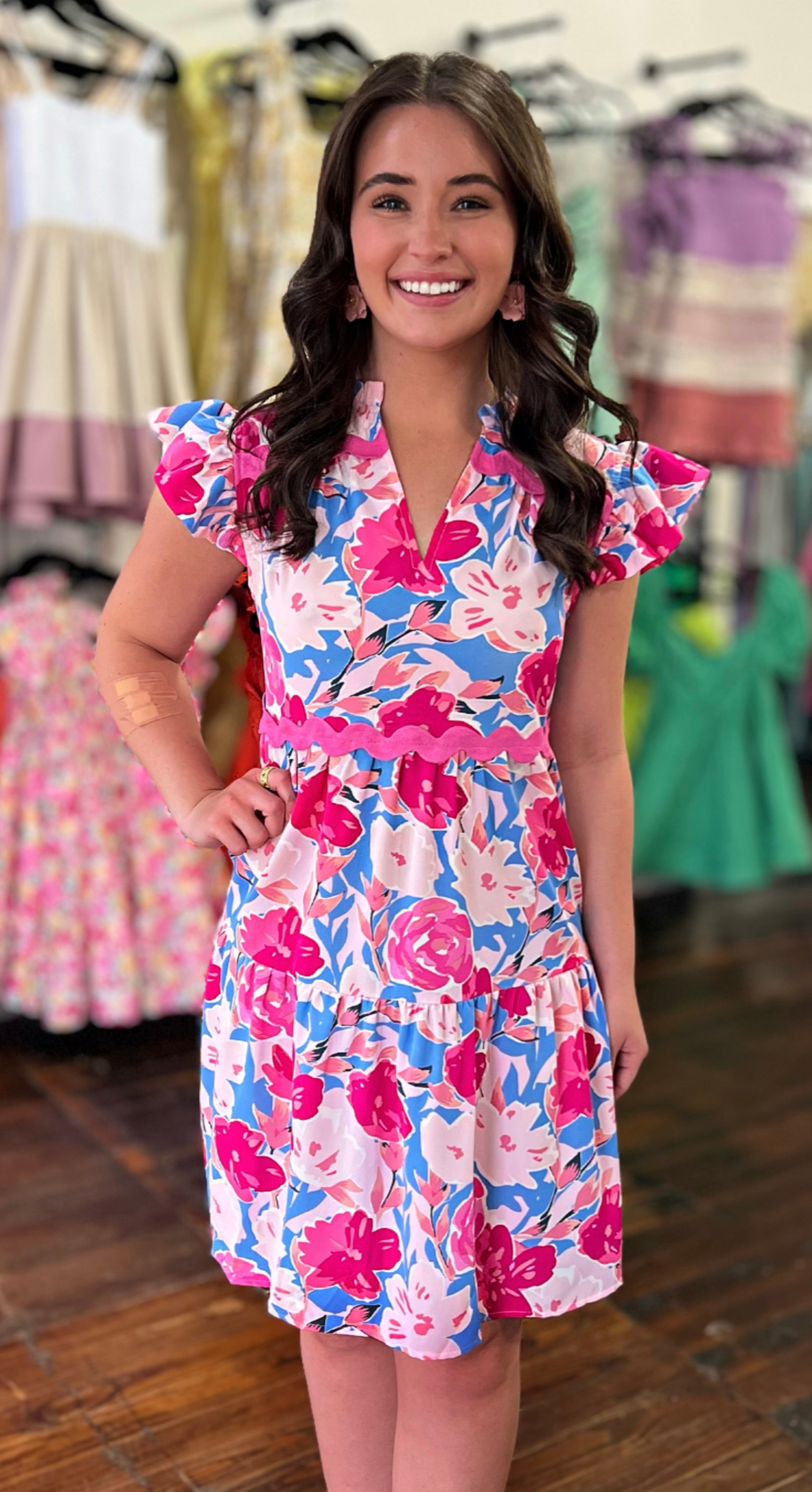 Pink zig zag seam detail dress