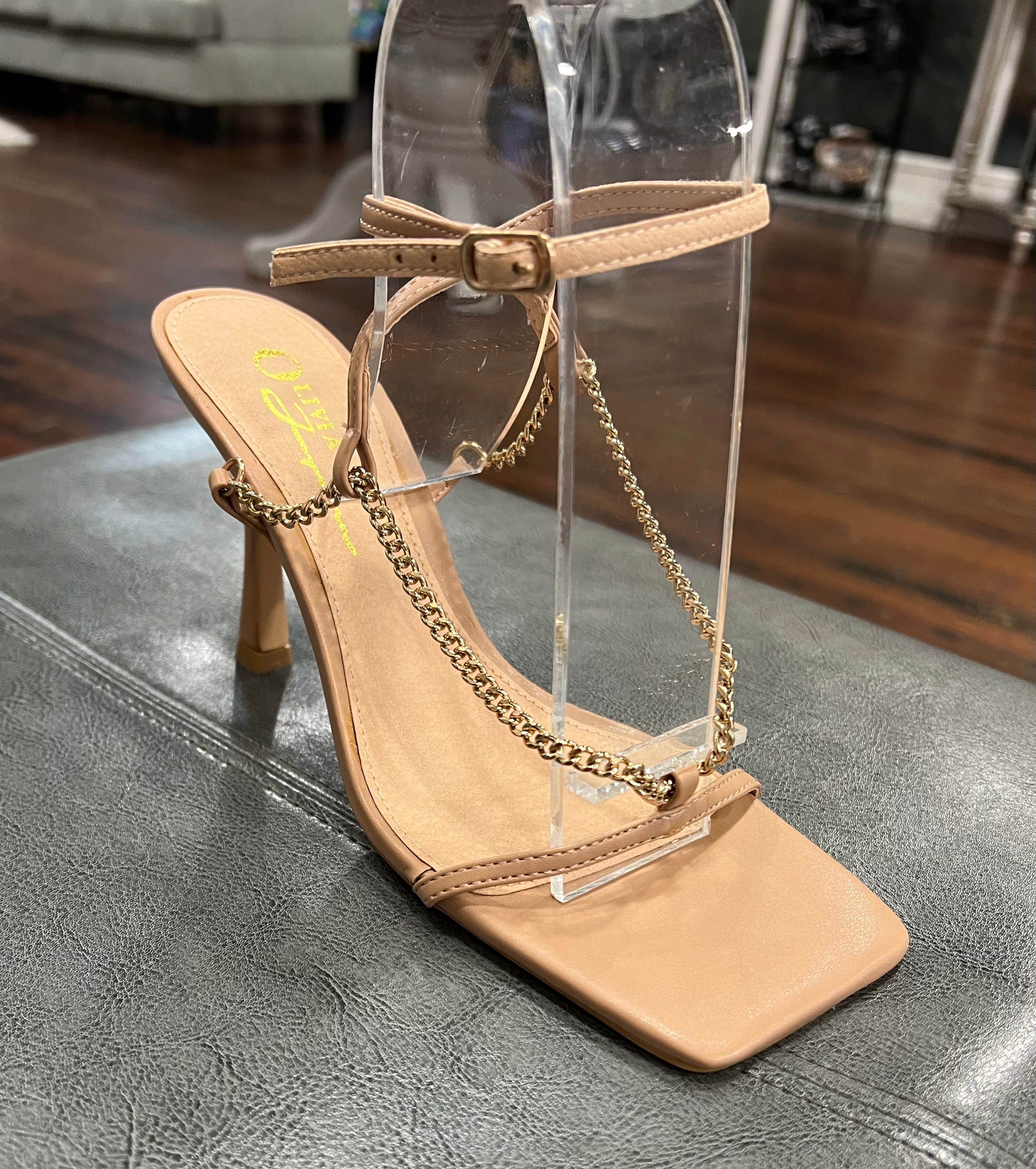 Chain square toe nude heel