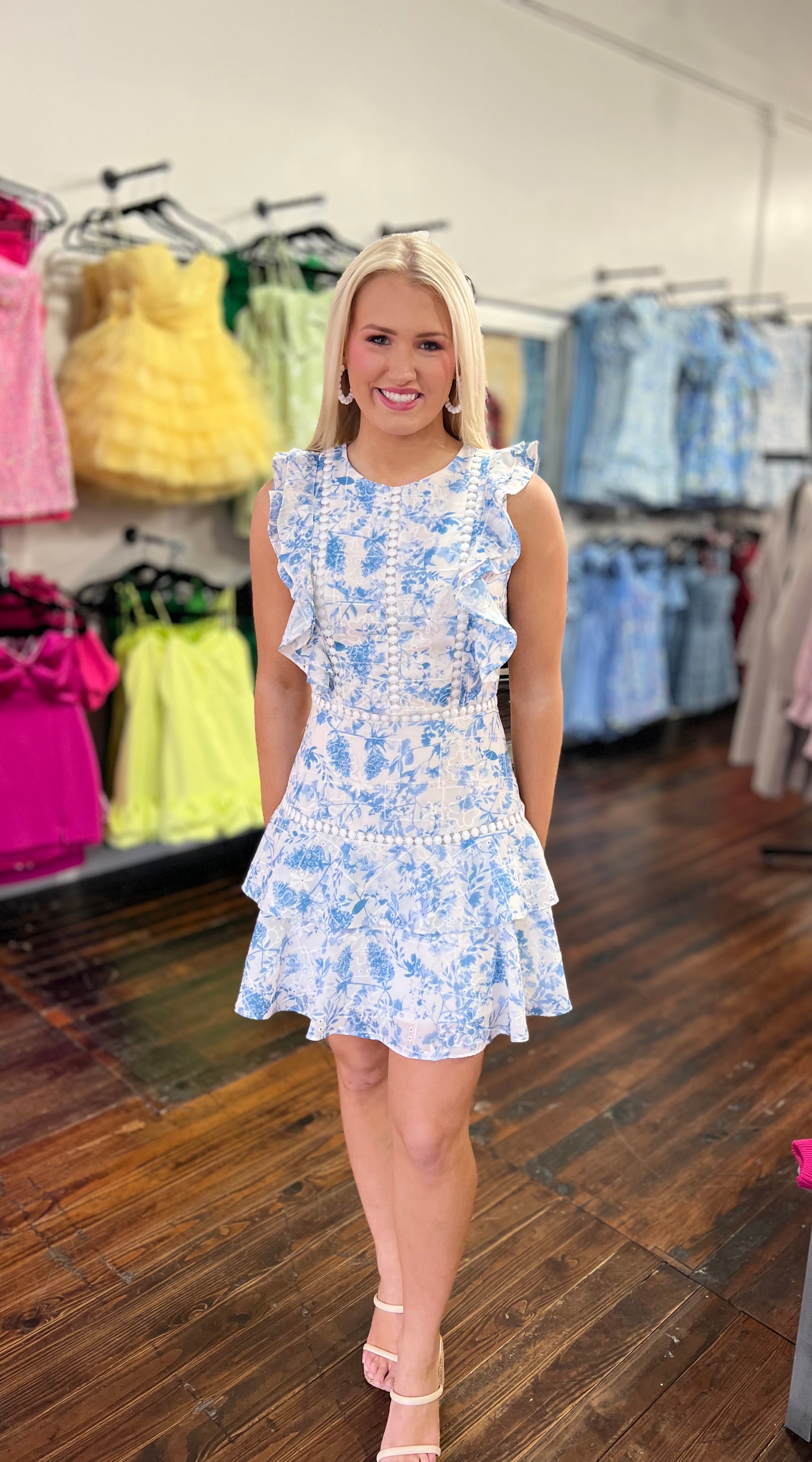 Floral with dot crochet and ruffle dress