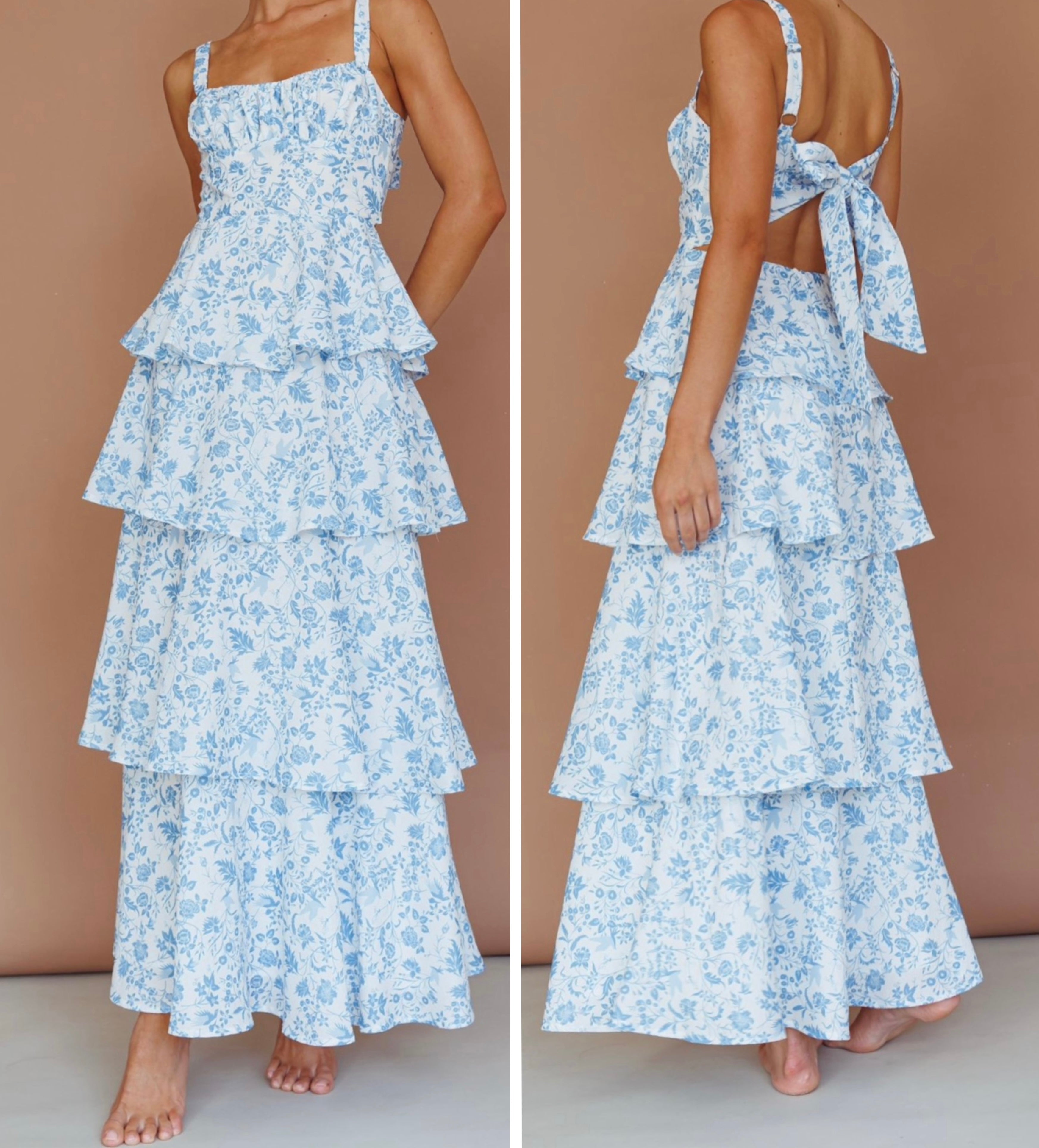 Maxi 4 ruffle tie back floral dress