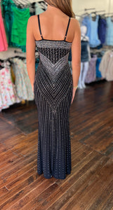 Mesh overlay Baggette and iridescent stone gown