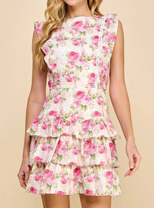 Large Pink Flower Bundles Cap Sleeve Dress