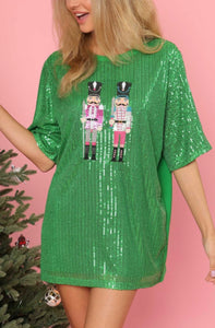 Stripped sequin nutcracker t-shirt dress