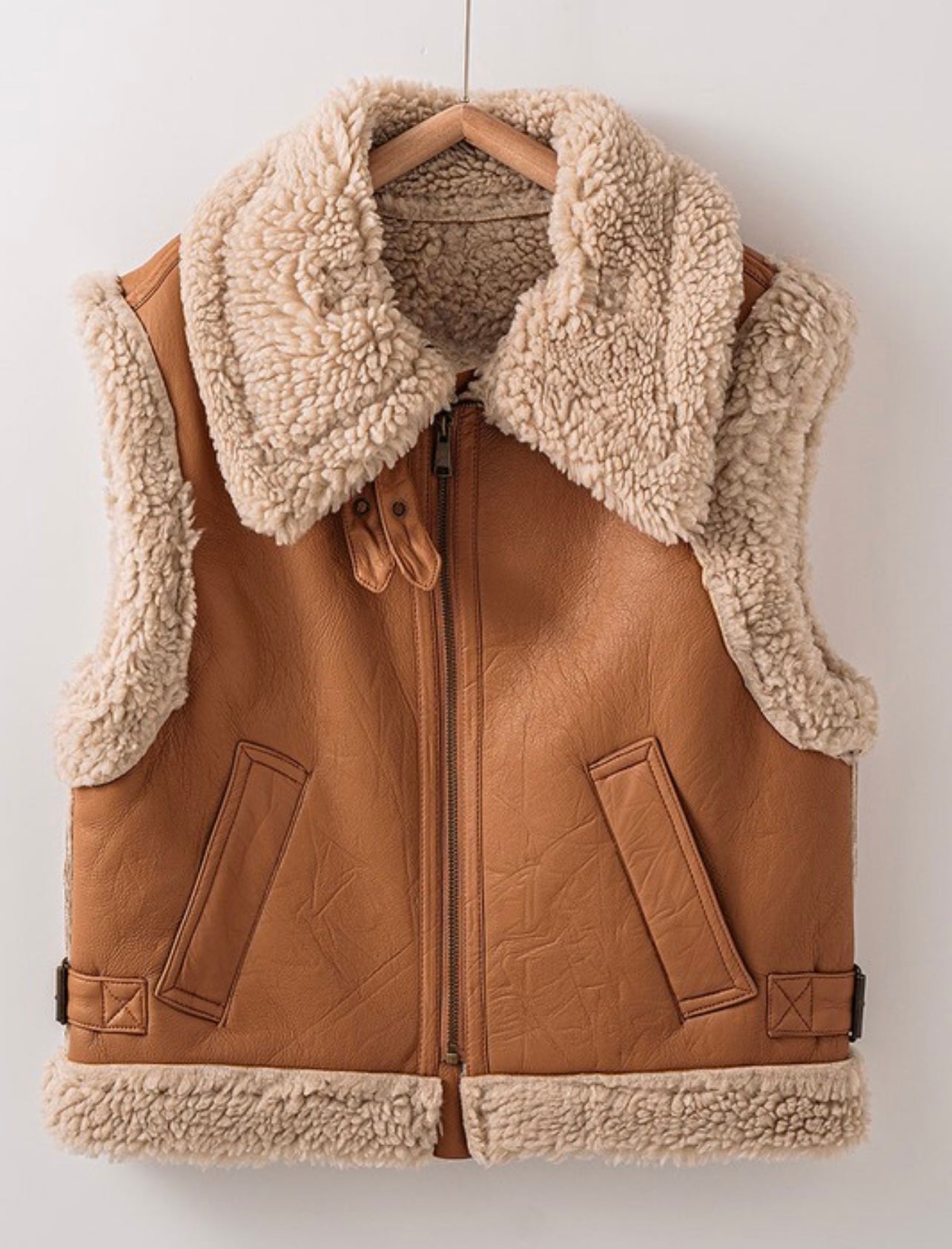 Faux leather Sherpa lined Biker Vest