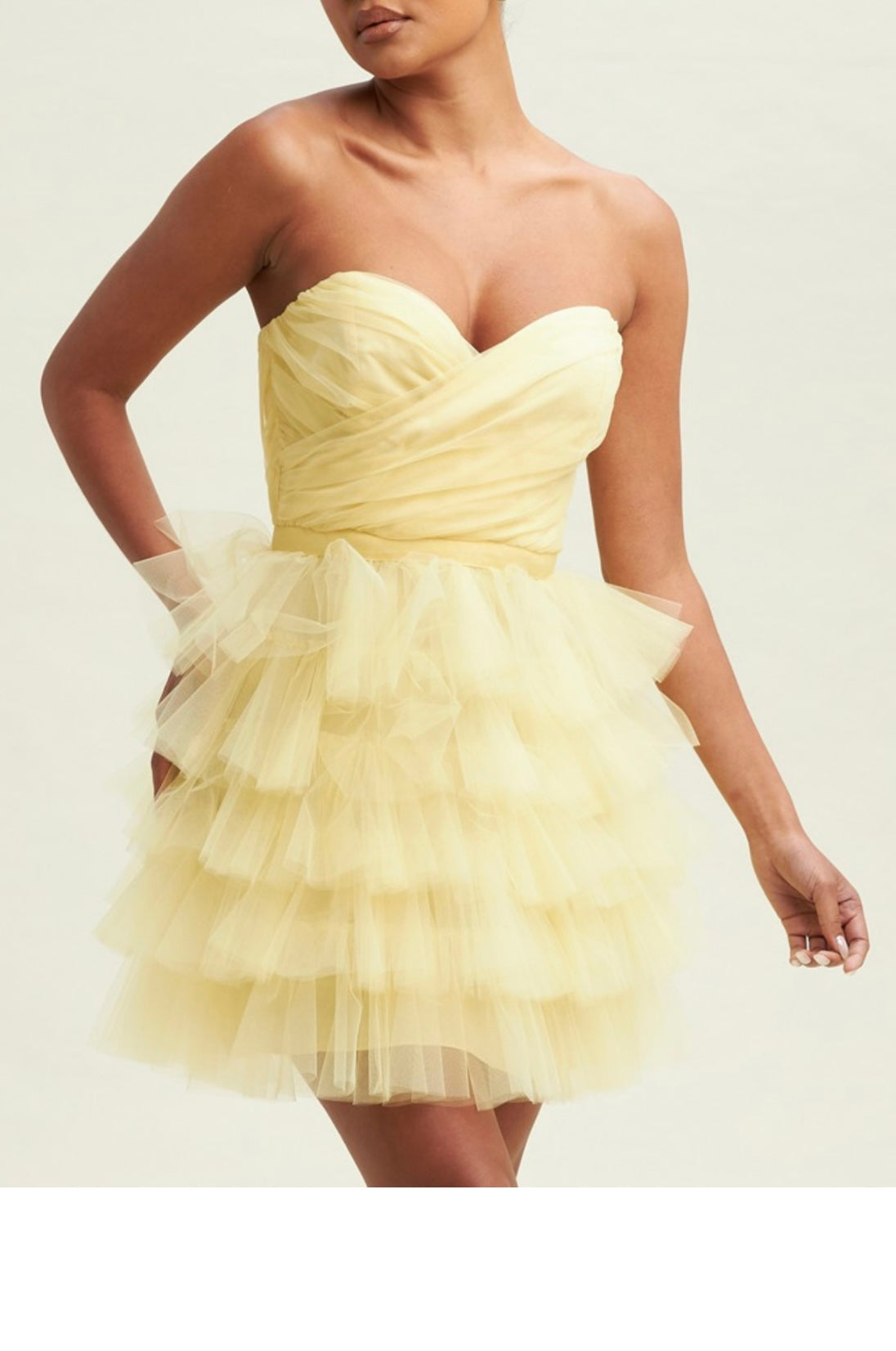 Strapless tulle sweetheart neck mini dress