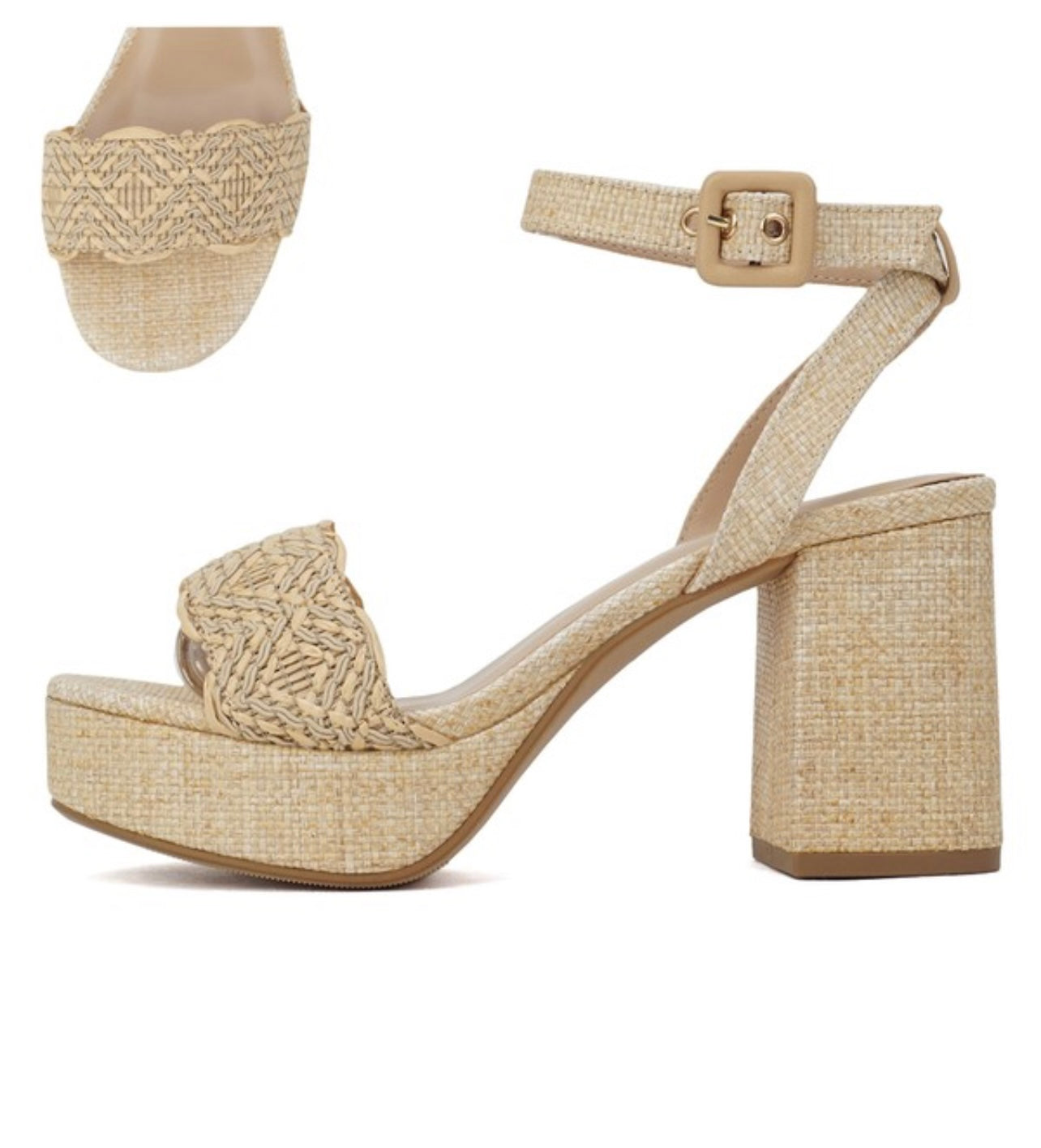 Chucky heel platform Raffia braided strap