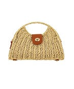 Half-moon metallic straw clutch purse