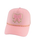 Bow trucker hat with 2 decorative chains