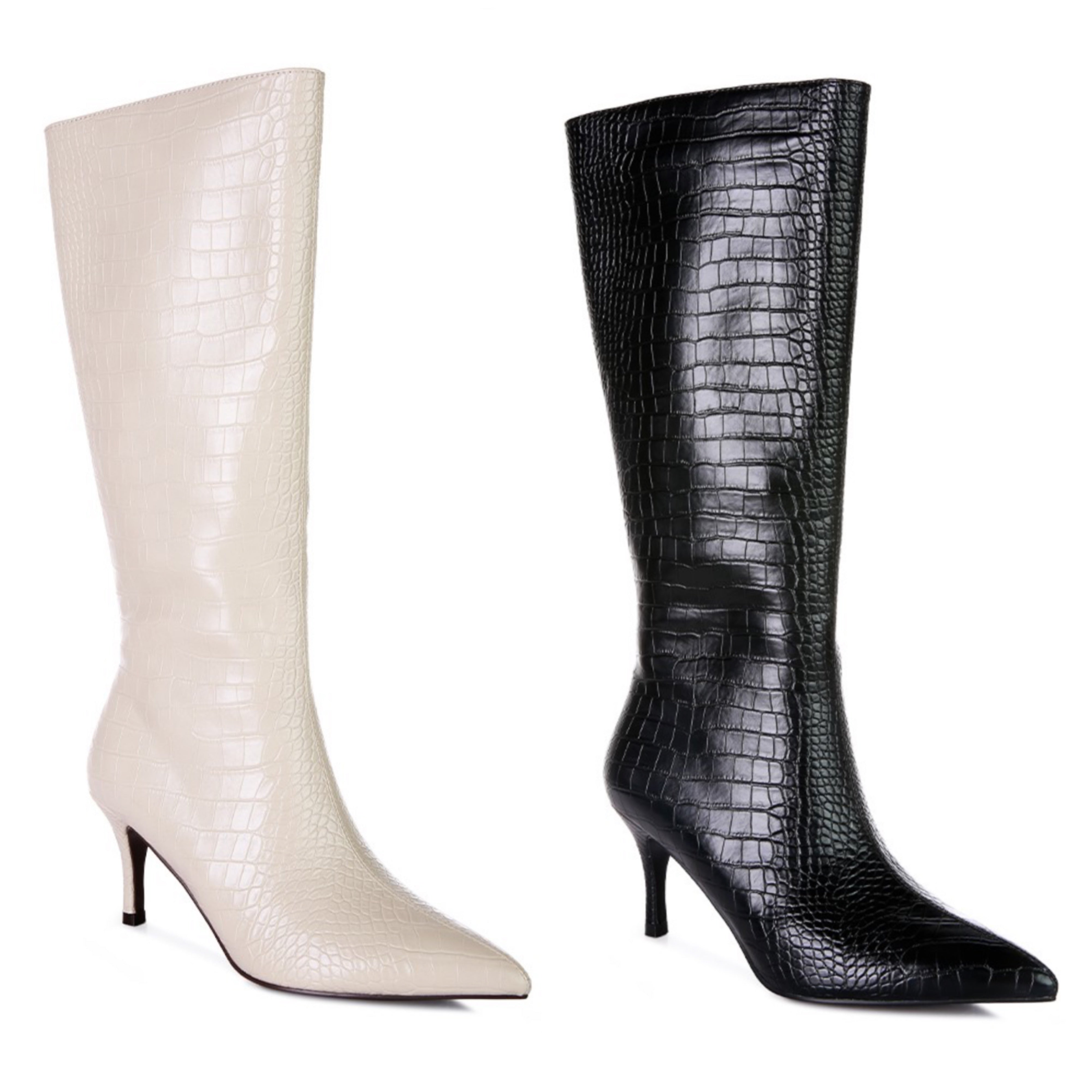 Kitten heel pointed toe wide calf boot