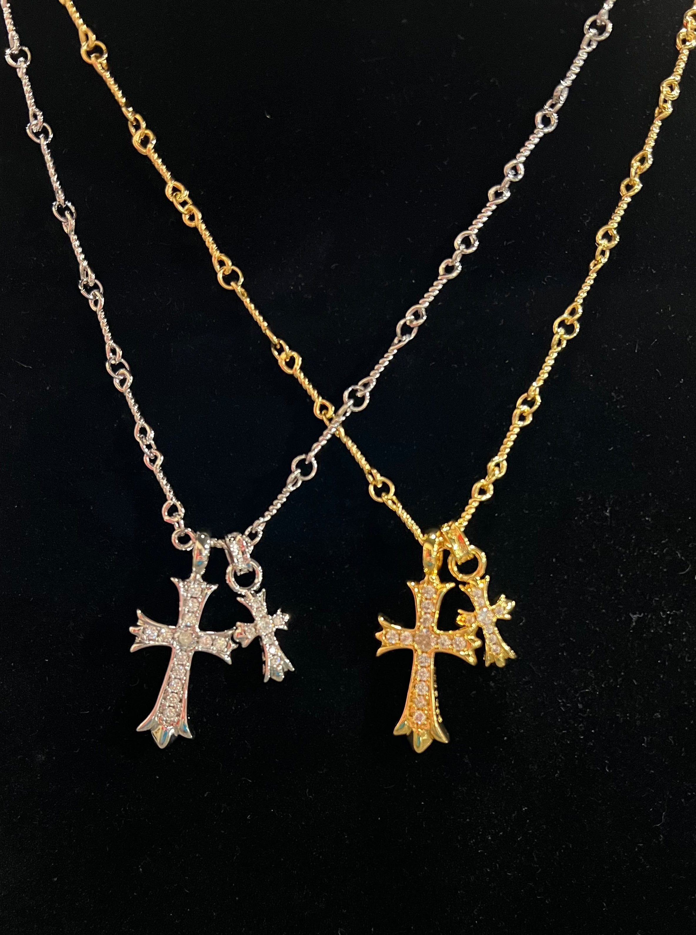 Gold plated double cross chunky neclace