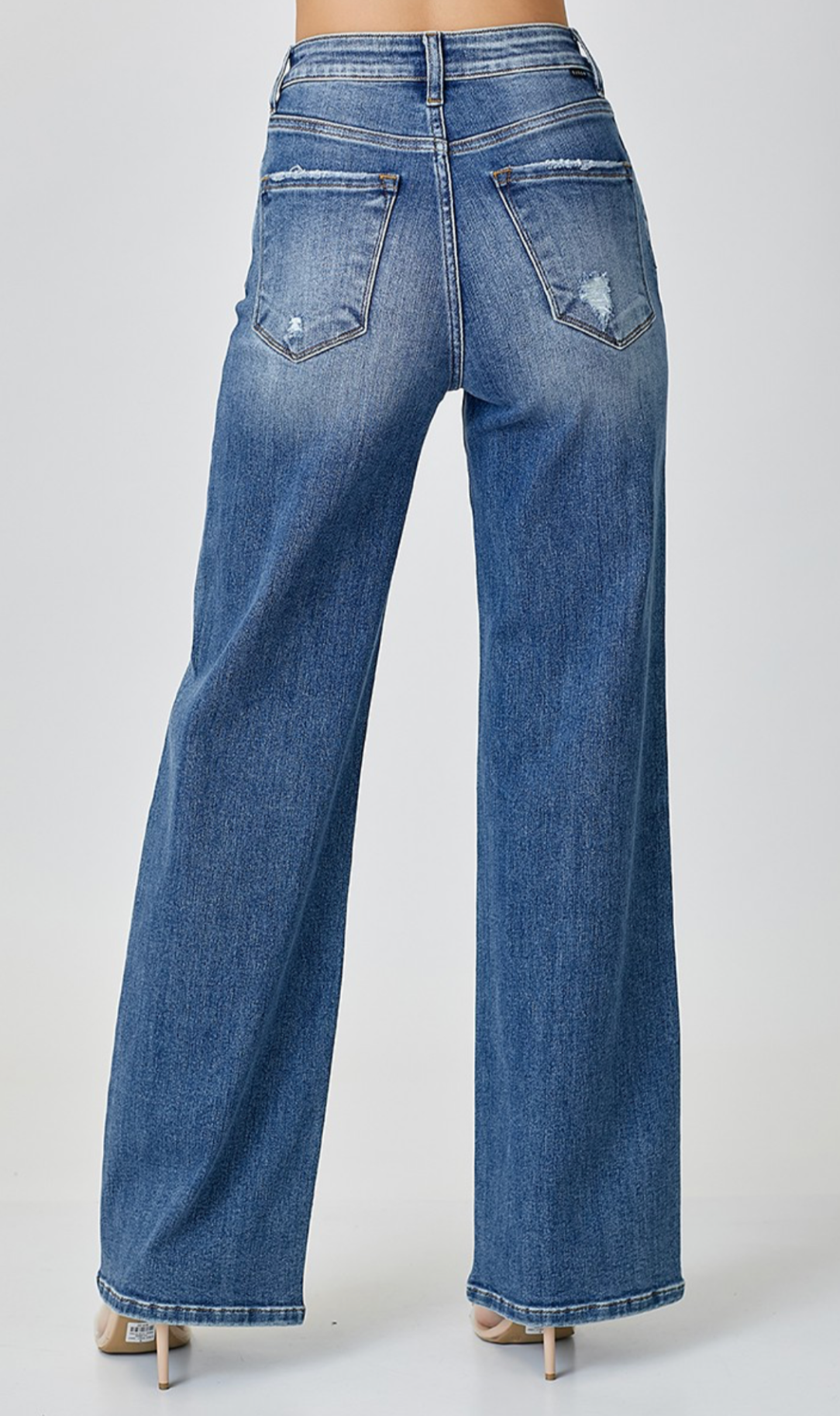 Risen Medium Wash High Rise Wide Leg Jeans - RDP5176