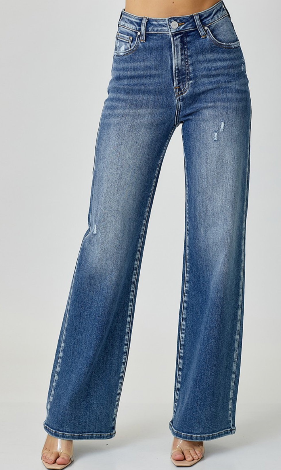 Risen Medium Wash High Rise Wide Leg Jeans - RDP5176