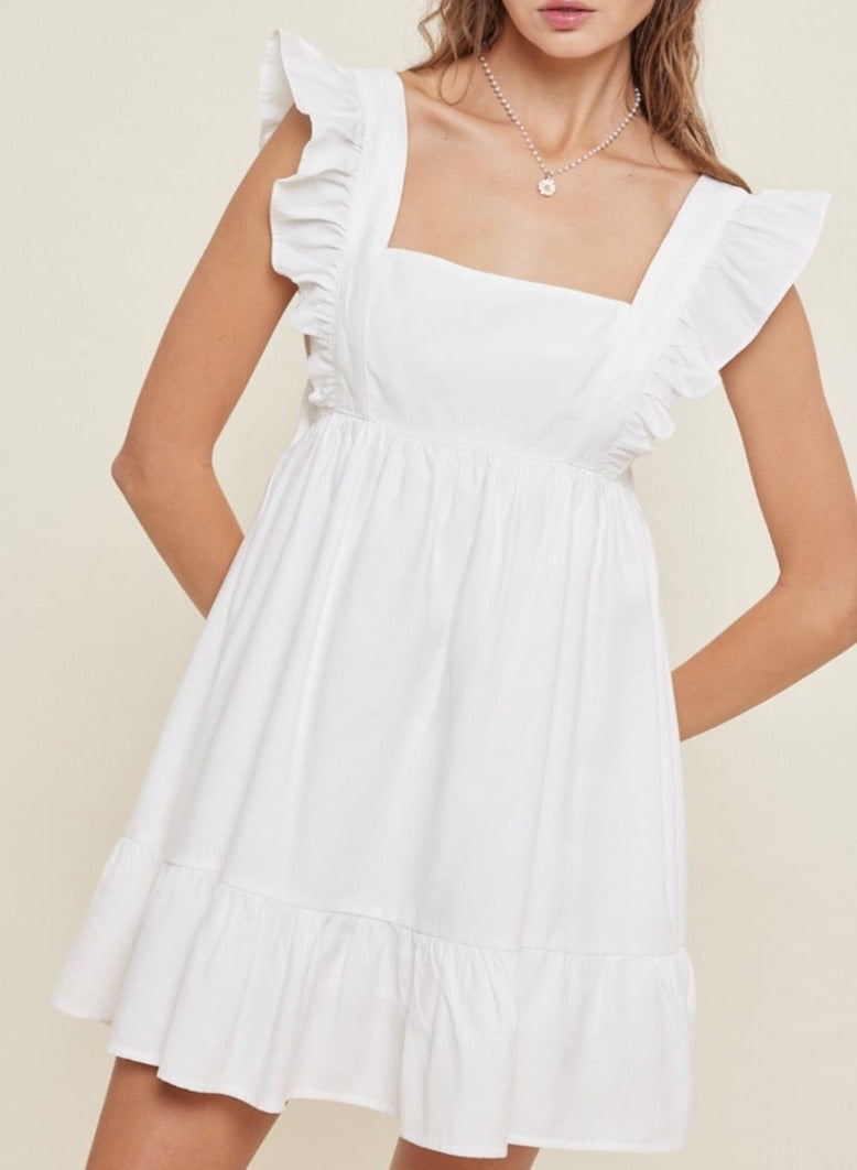 Single row babydoll tie back with pockets dress