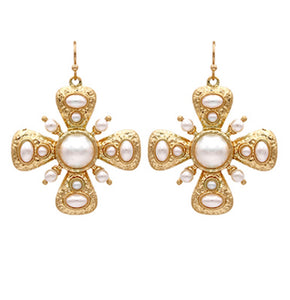Antique Pearl Cross Textured Earrings