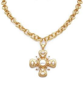Antique pearl cross chain necklace