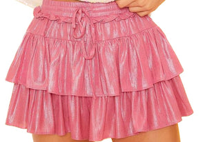 Shiny metallic tiered skort
