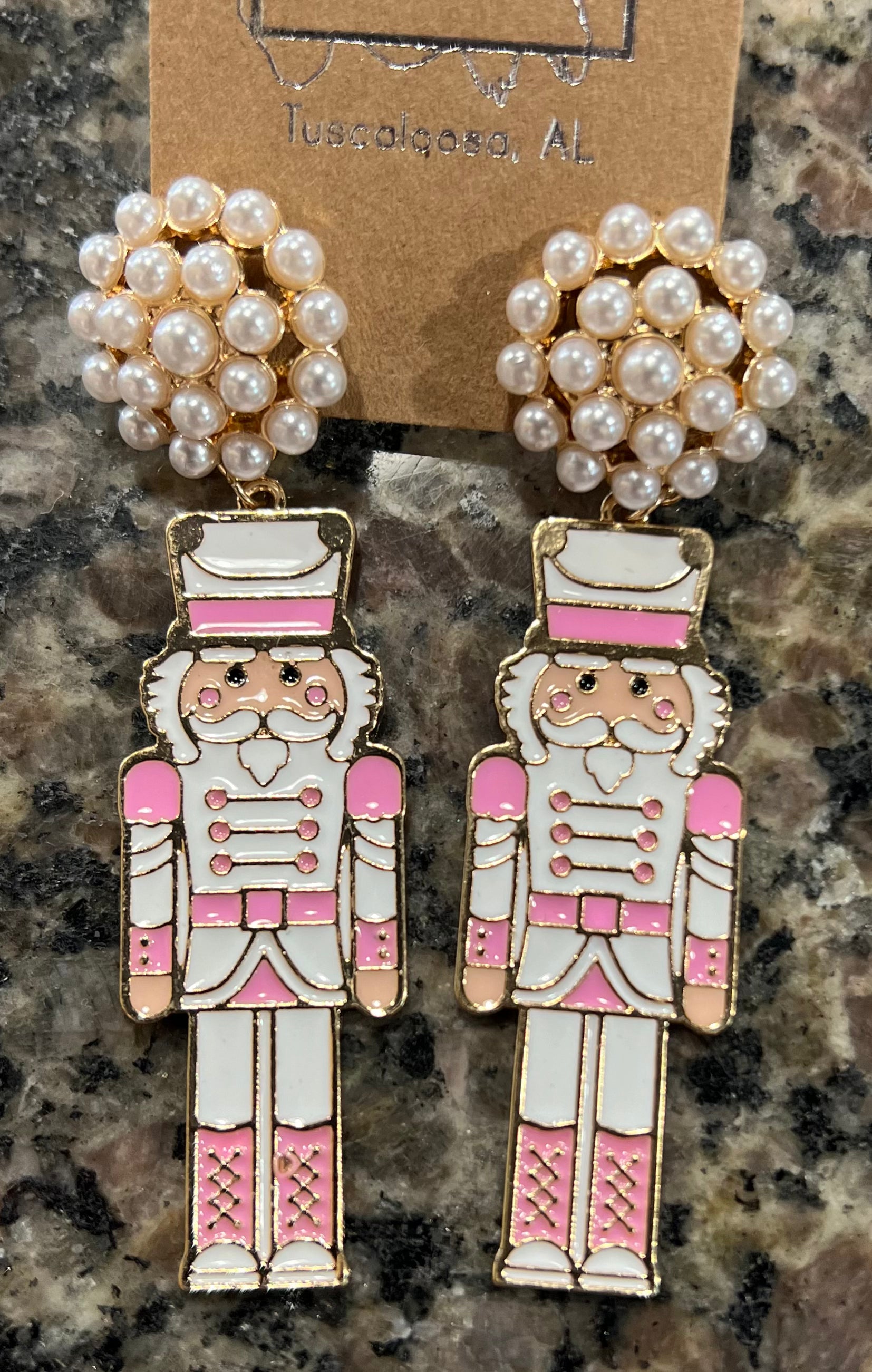 Pearl cluster with pink and white nutcracker dangle
