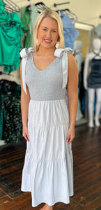 Wavy Smocked top with ruffle bottom and shoulder ribbons