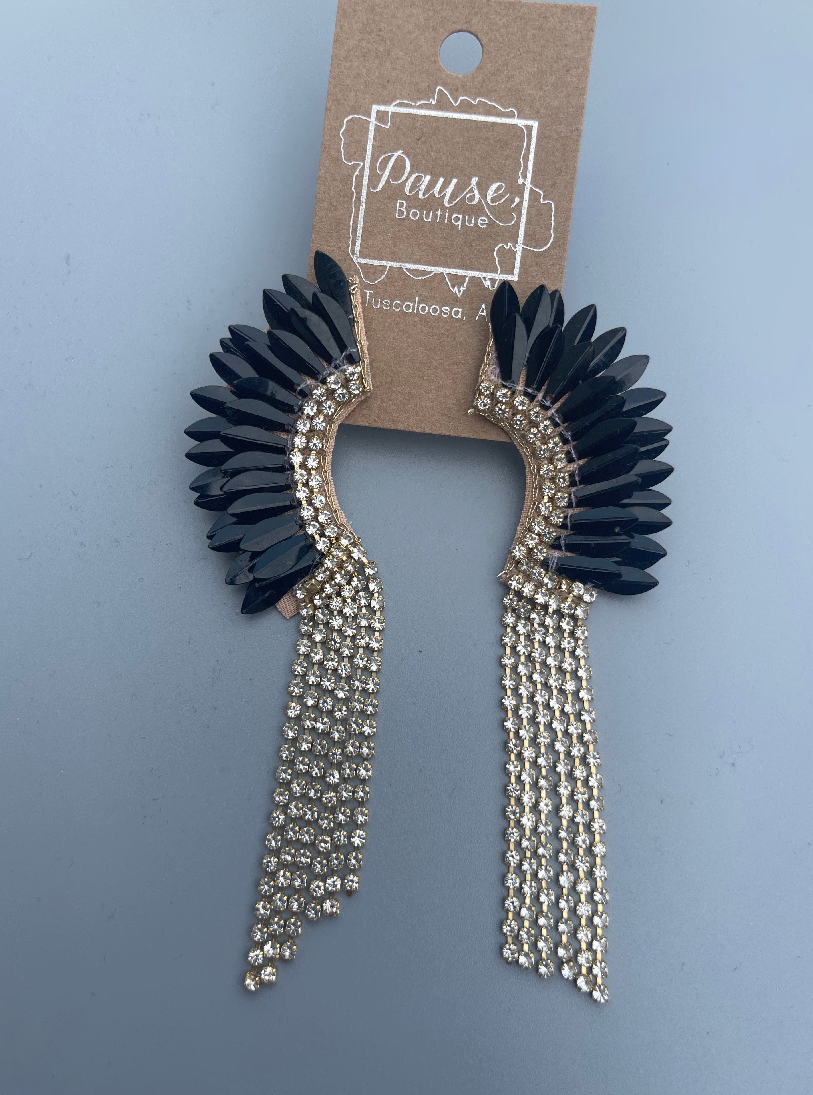Angel wing spray with rhinestone tassels