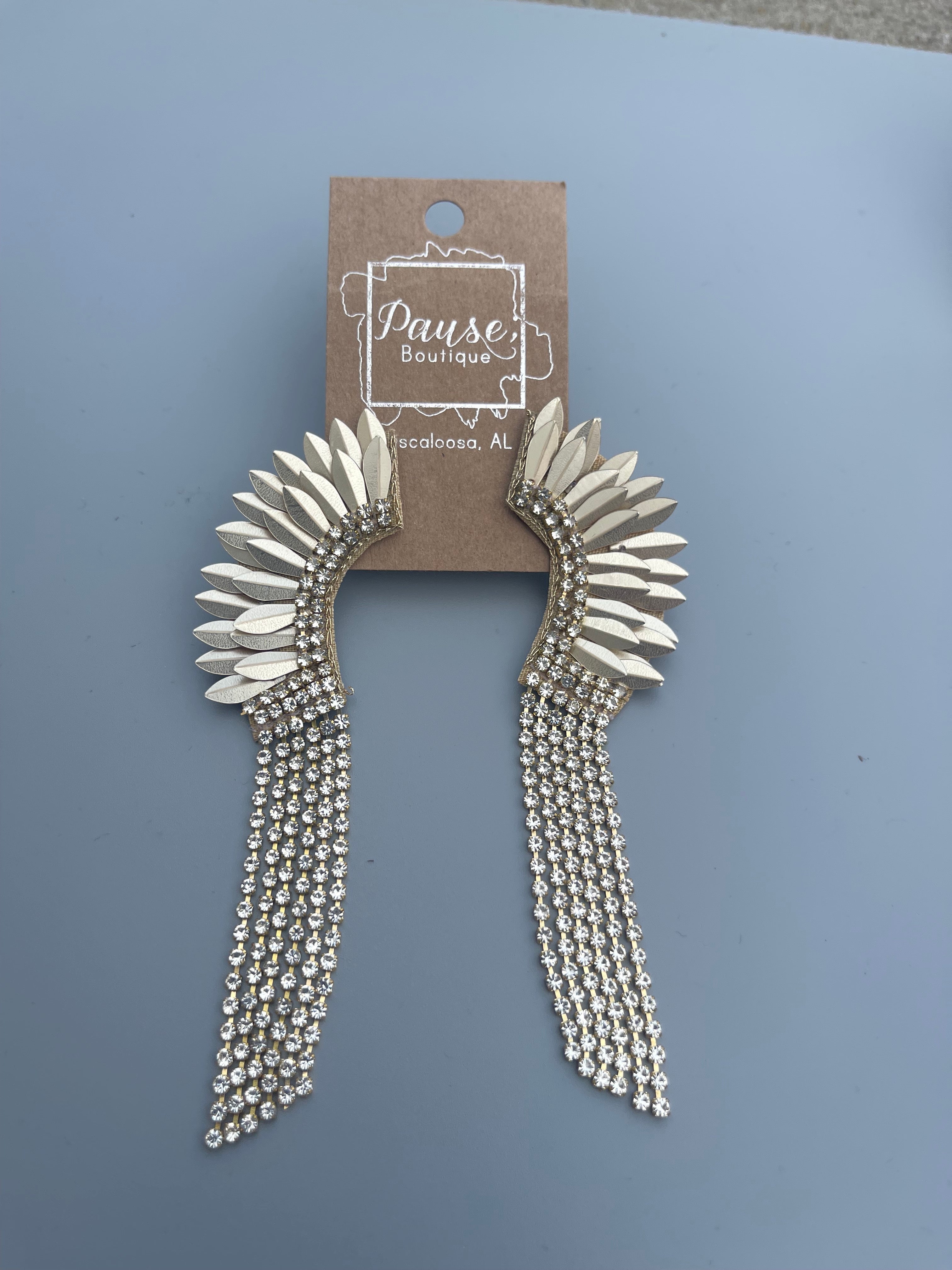 Angel wing spray with rhinestone tassels