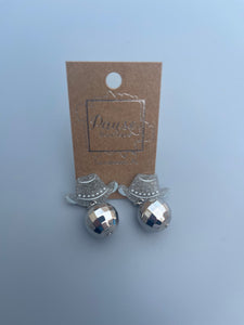 Silver cowboy hat with disco ball dangle