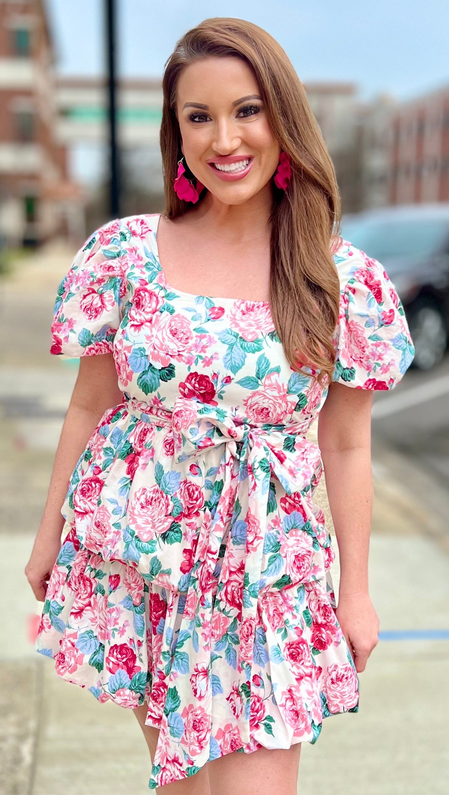 Hot pink thick rose buds bubble hem