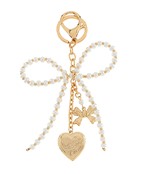 Pearl bow with heart locket and bow keychain