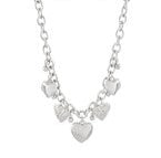 5 puffy hearts with bead ball between charm necklace