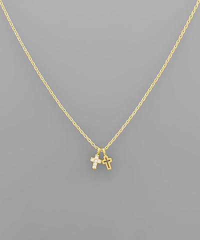 CZ Mini double Cross Necklace