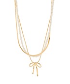 Pearl and snake chain with long bow triple necklace