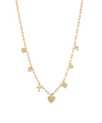 Tiny charm necklace center heart with cross and clovers
