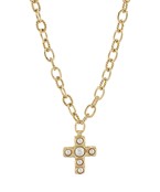 Pave pearl cross chain necklace