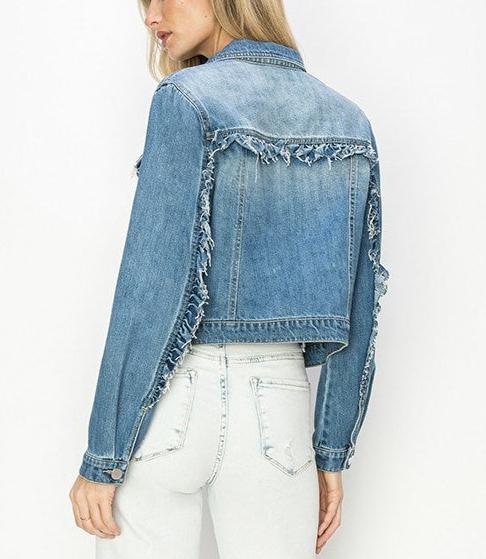 Ruffle detail denim jacket