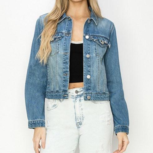 Ruffle detail denim jacket