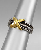 X Center two toned rhodium ring