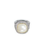 Square pearl rhinestone lined adjustable ring