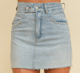 Pearl line pocket high waist denim skirt