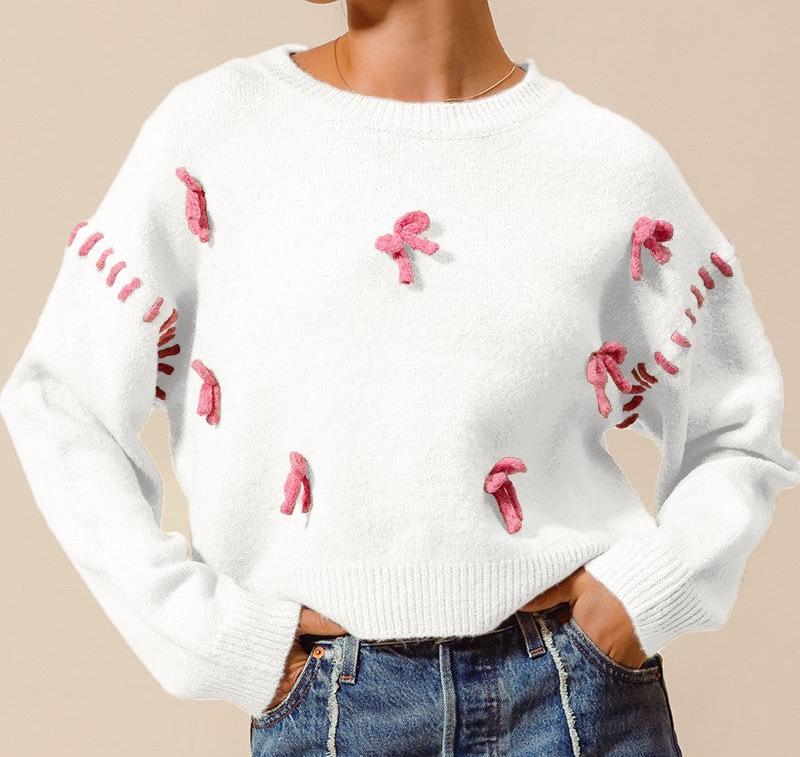 3D yarn bow embellished sweater top